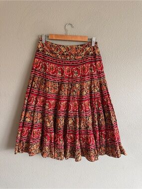 Vintage Jones New York Red Floral Tiered Midi Skirt 4 Petite